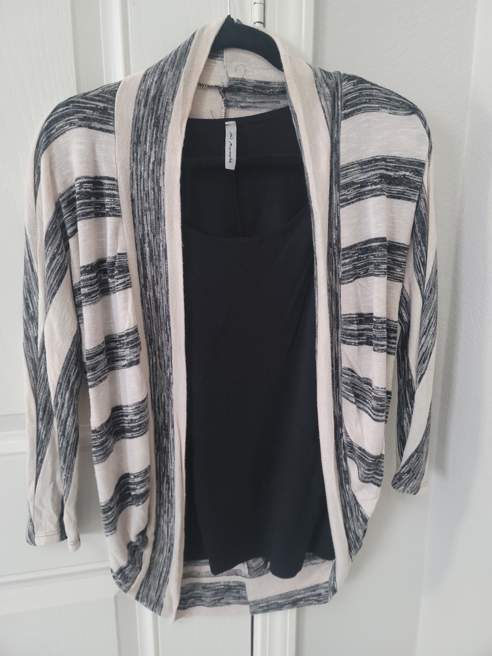 Open-Front Striped Women’s Cardigan - Black & Cream